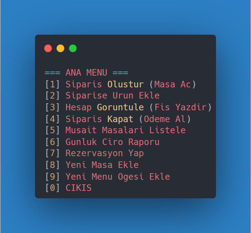 Restoran Yönetim Sistemi